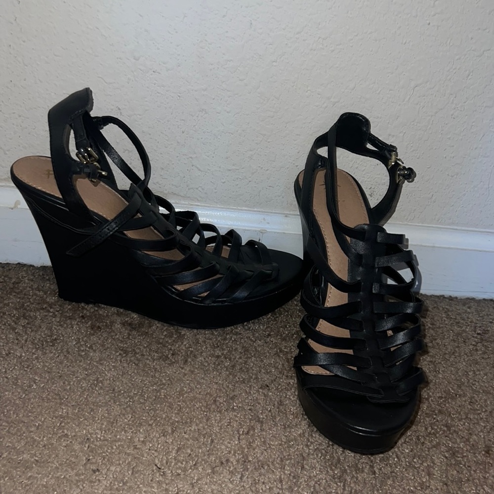 Black “gladiator style” wedges